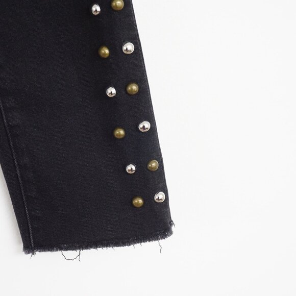 SALE DRIFTWOOD Candace Studded High Waist Straight Crop Black Jeans 26 - Picture 3 of 8